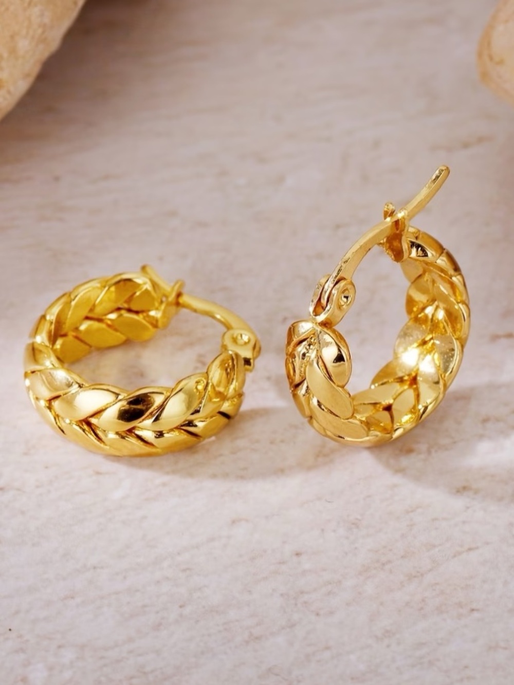 Gold Braided Hoop Earrings Classic Twist